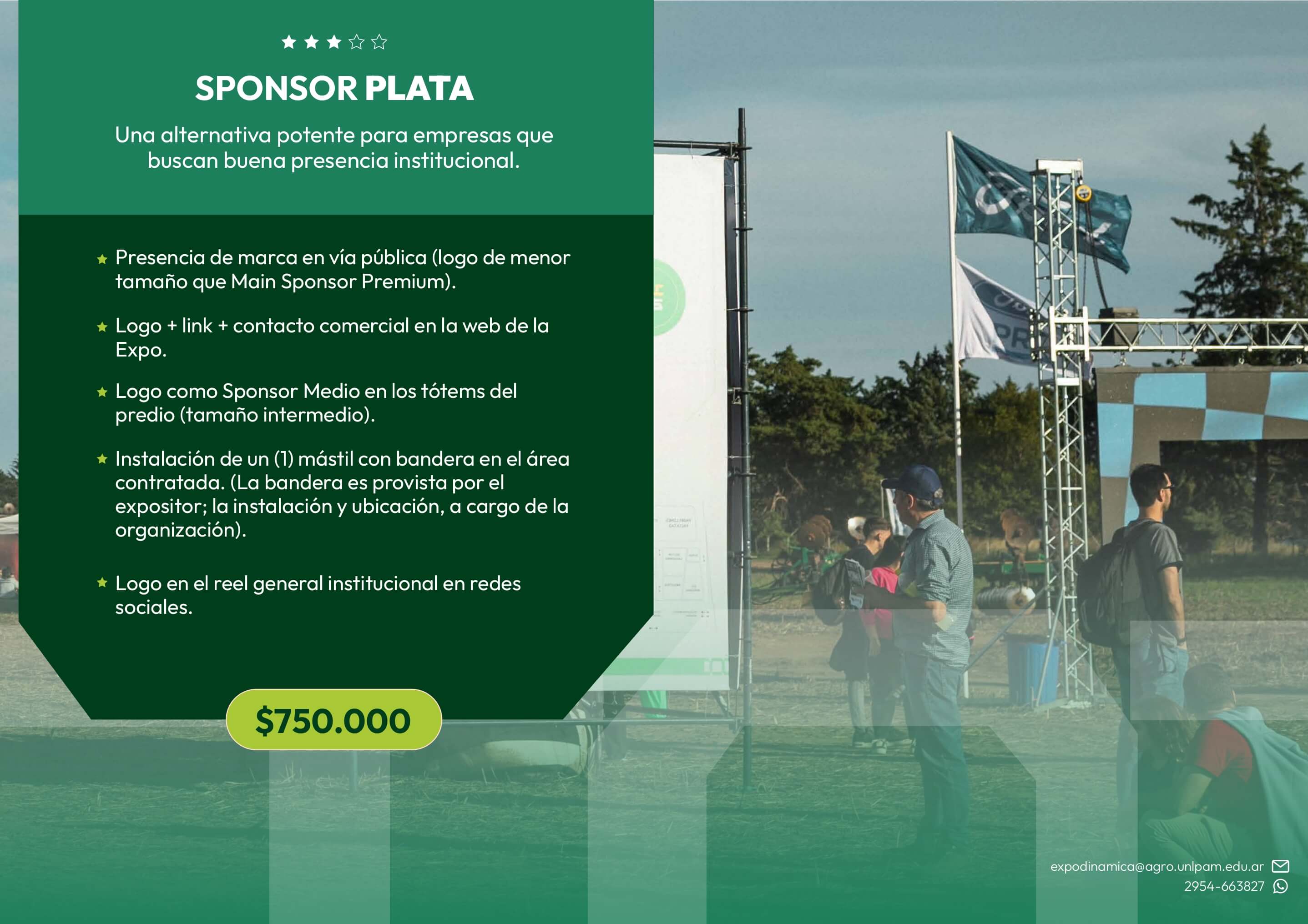 Sponsor Plata $750.000 — presencia institucional en vía pública, web, tótems y redes sociales