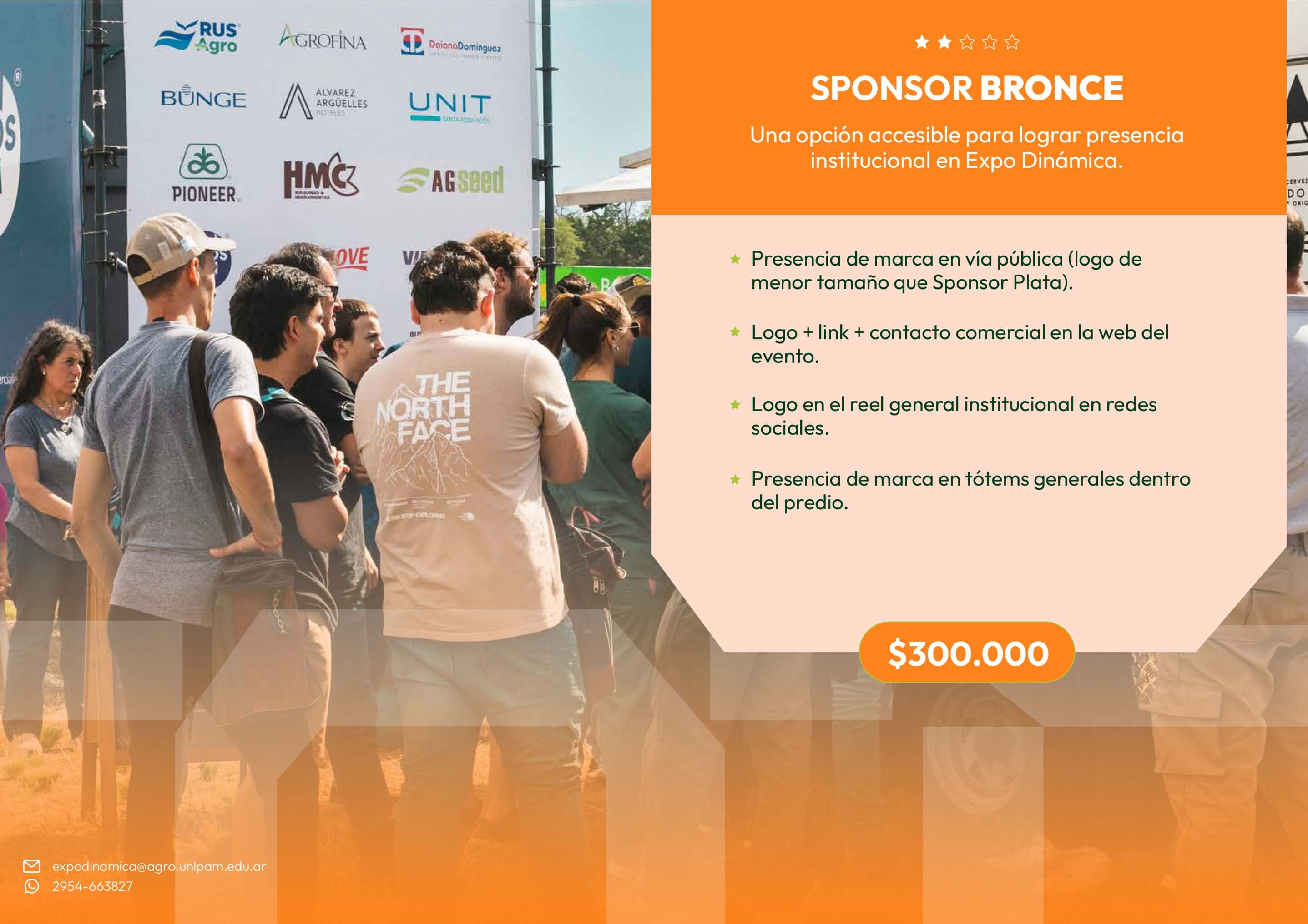 Sponsor Bronce $300.000 — opción accesible con presencia en vía pública, web y tótems del predio